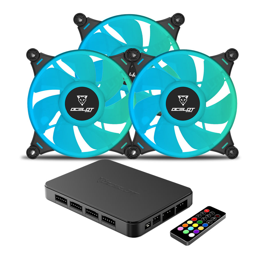 KIT DE 3 VENTILADORES DE 120MM ARGB CON HUB CONTROLADOR PARA LOS VENTILADORES O CONTROLADO POR SOFTWARE DE 3ROS Y CONTROL REMOTO PARA MANIPULAR EL RGB OCELOT GAMING KIT DE 3 VENTILADORES DE 120MM ARGB CON HUB CONTROLADOR PARA LOS VENTILADORES O CONTROLADO POR SOFTWARE DE 3ROS Y CONTROL REMOTO PARA MANIPULAR EL RGB OCELOT GAMING